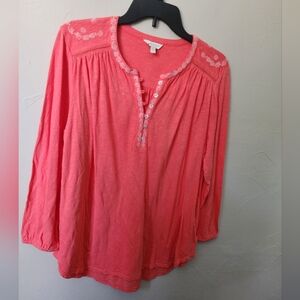Lucky Brand Pink Relaxed 3/4 Sleeve Tunic Size Large